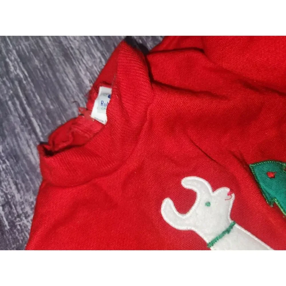 Vintage Ruth Scharf Red Baby Romper Pajamas Christmas Reindeer‎ USA 12M
